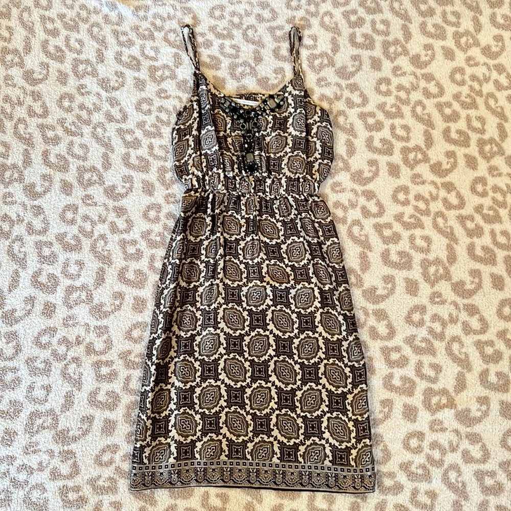 Silk Black, Gray and White Pattered Dress. Twelfth Street by Cynthia Vincent.